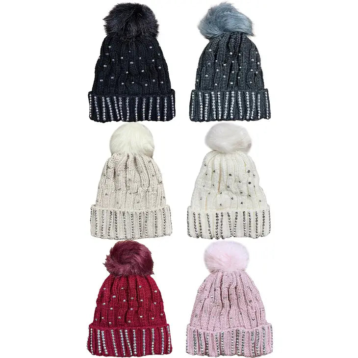 Pom Pom Rhinestone Cap (Multiple Colors)