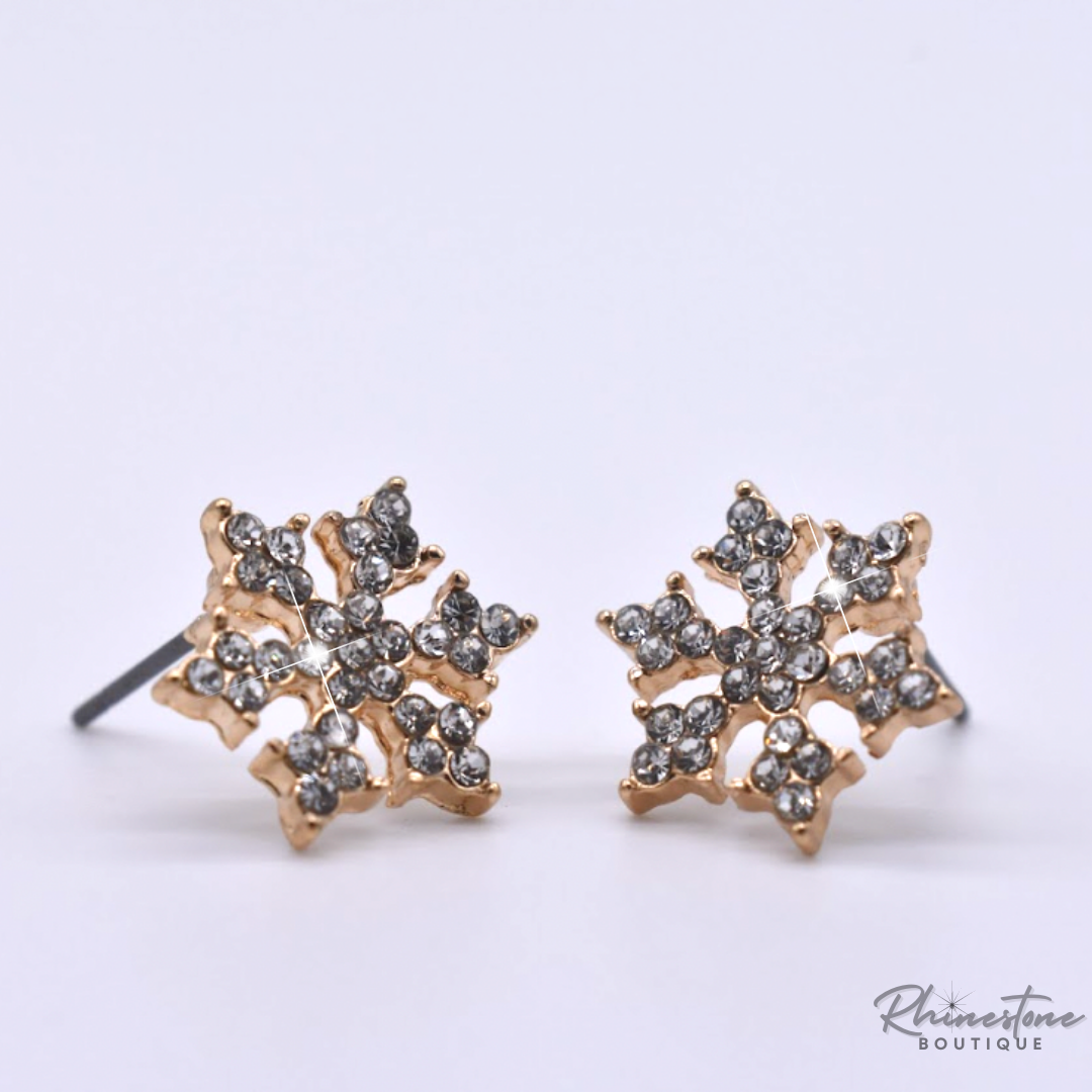 Snowflake Rhinestone Earrings (Silver or Gold)